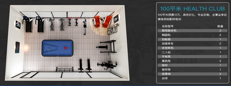 100平方健身室-suncitygroup太阳集团健身器材企事业健身解决方案